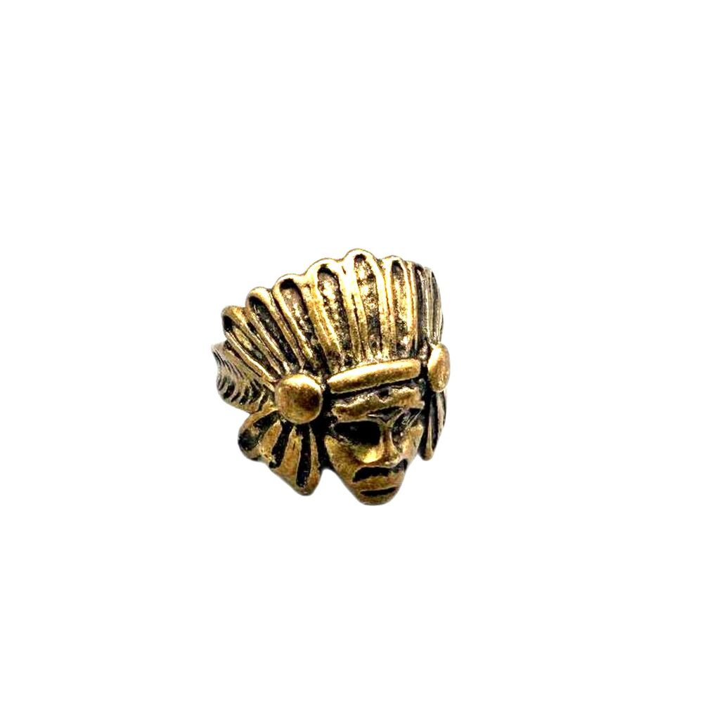 Vintage Indian Chief Ring band feathered head bonnet biker fashion style size 5